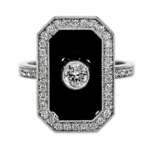 Anillo Esmaltado Diamantes - Oro Blanco 18kt