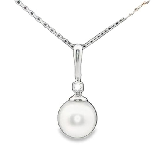 Colgante Perla y Diamante - Oro Blanco 14kt