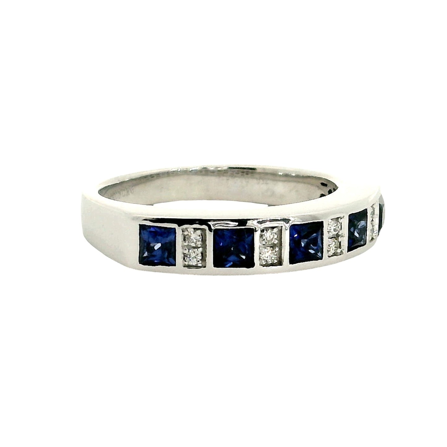 Medio Cintillo Zafiros y Diamantes - Oro Blanco 18kt