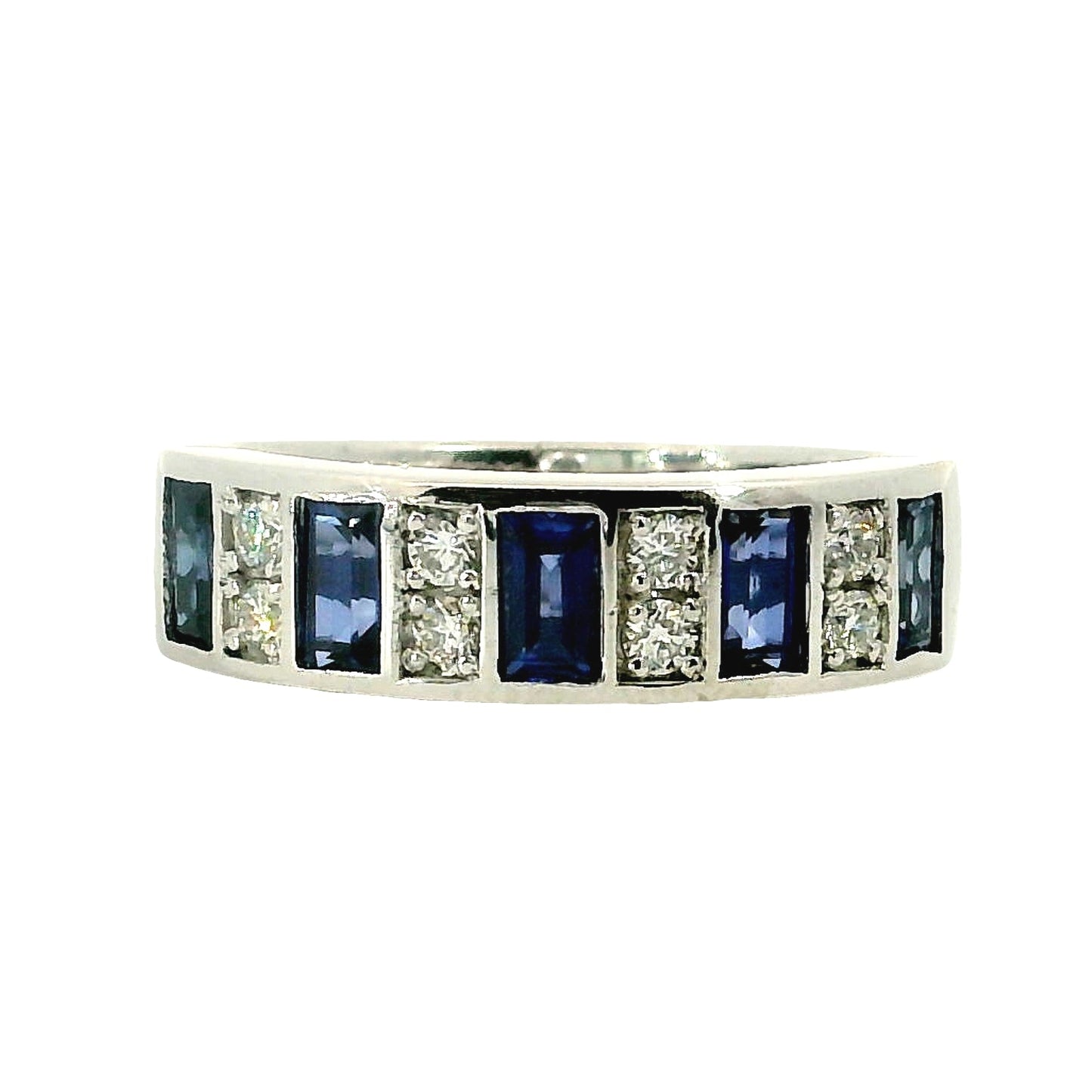 Anillo Zafiros y Diamantes - Oro Blanco 18kt
