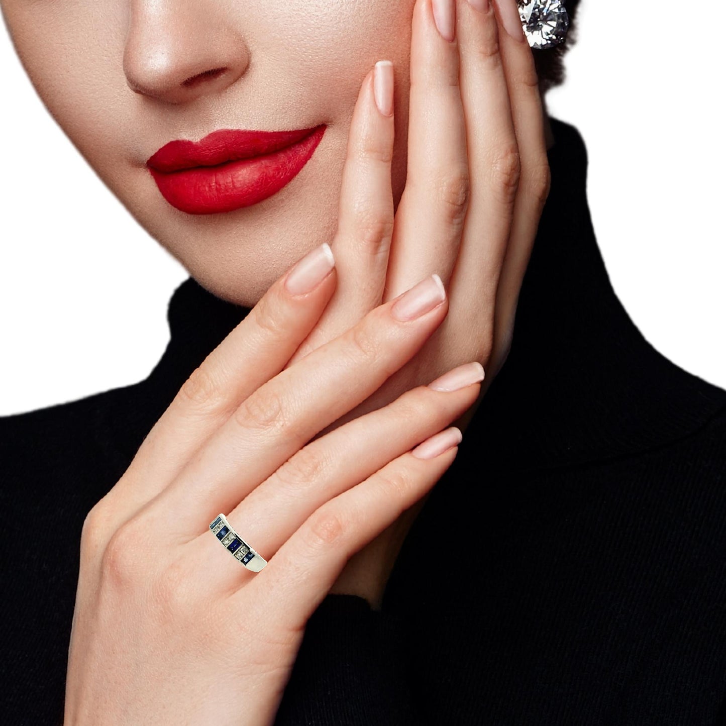 Anillo Zafiros y Diamantes - Oro Blanco 18kt