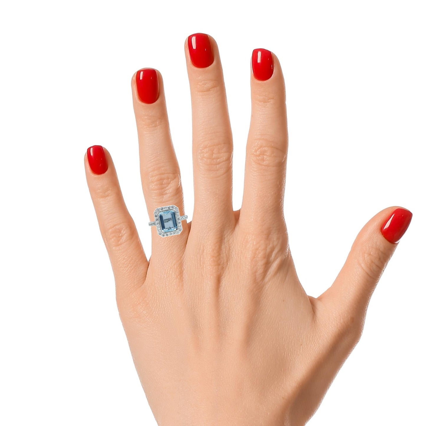 Anillo Aguamarina y Brillantes - Oro Blanco 18kt