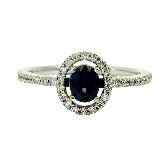 Anillo Zafiro y Diamantes - Oro Blanco 18kt