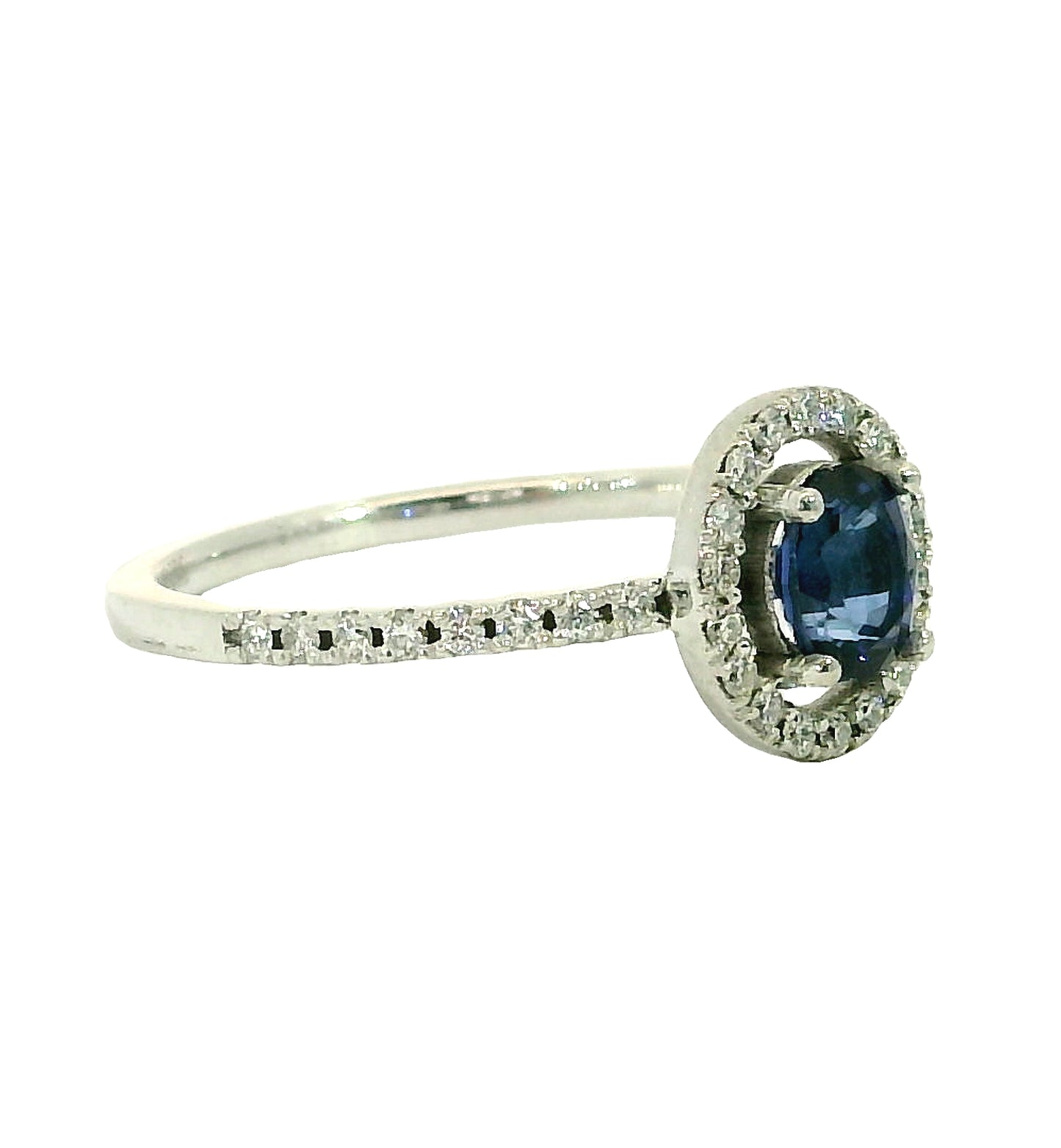Anillo Zafiro y Diamantes - Oro Blanco 18kt
