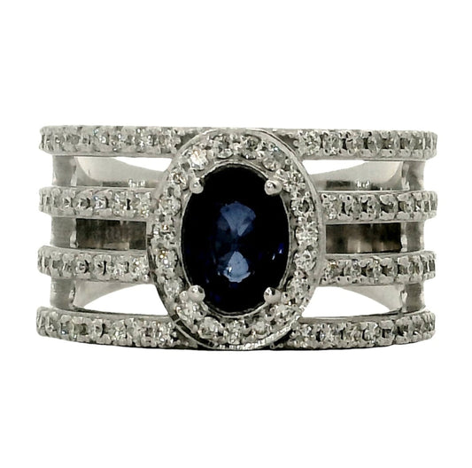 Anillo Zafiro y Diamantes - Oro Blanco 18kt