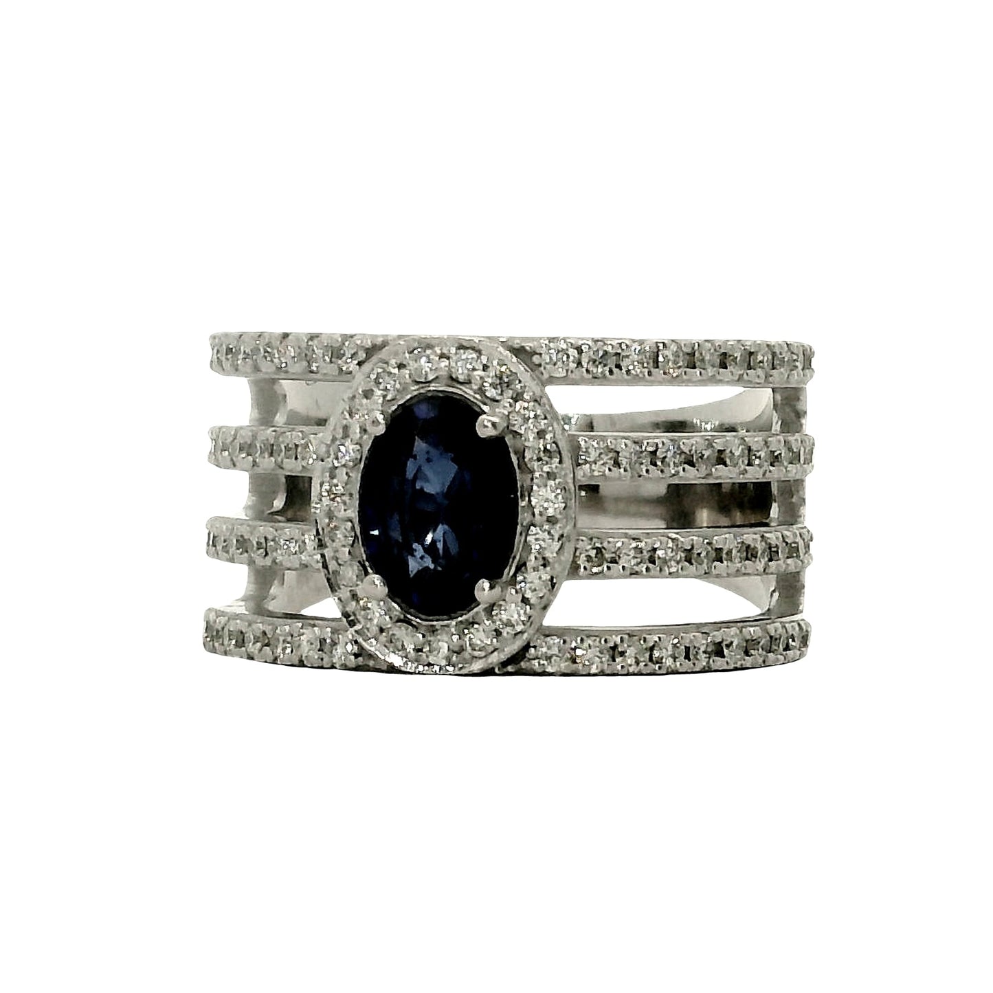 Anillo Zafiro y Diamantes - Oro Blanco 18kt