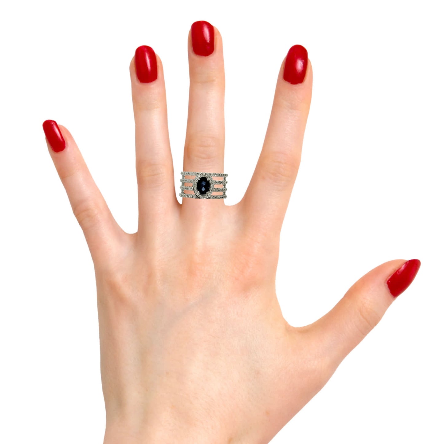 Anillo Zafiro y Diamantes - Oro Blanco 18kt