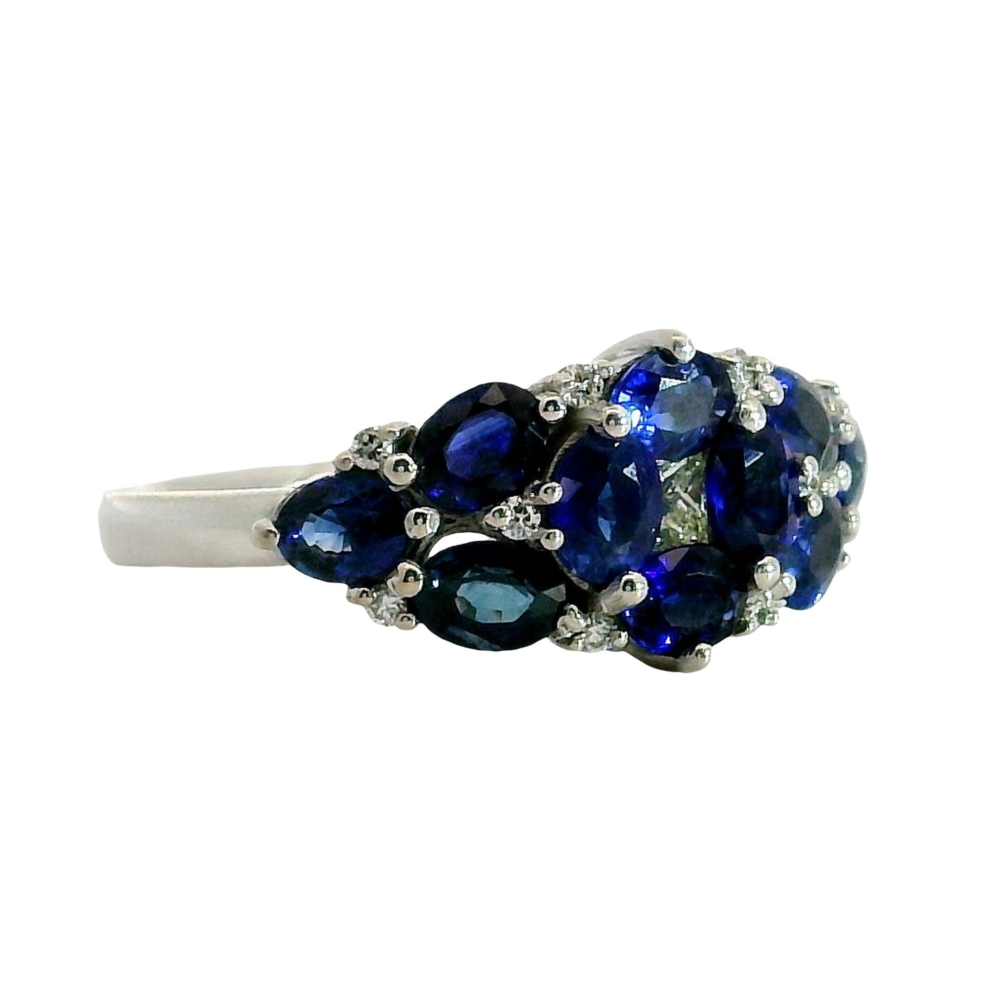 Anillo Zafiros y Diamantes - Oro Blanco 18kt