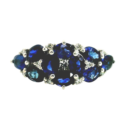 Anillo Zafiros y Diamantes - Oro Blanco 18kt