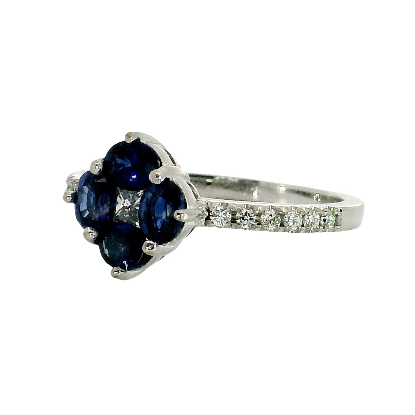 Anillo Zafiros y Diamantes - Oro Blanco 18kt