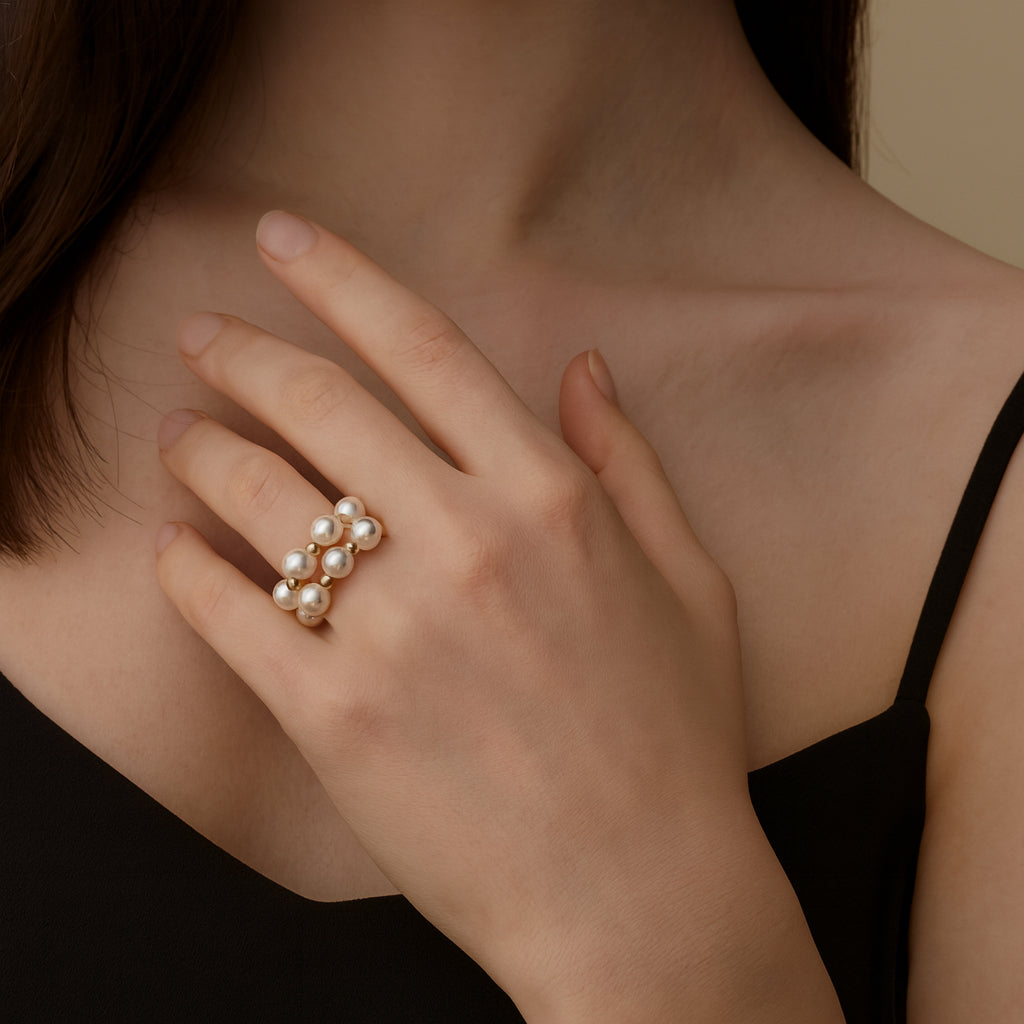 Anillo Perlas Akoya - Oro Amarillo 18kt