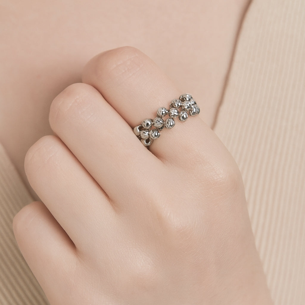 Anillo Bolitas Ajustable - Oro Blanco 18kt