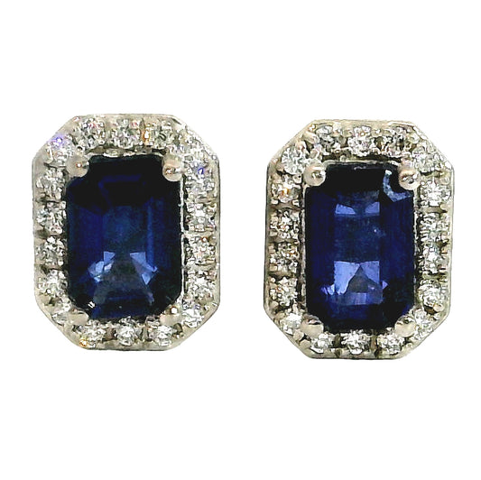 Aros Zafiros y Diamantes - Oro Blanco 18kt