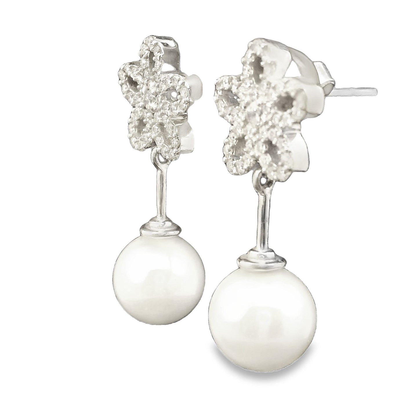 Aros Perlas Akoya y Diamantes - Oro Blanco 18kt