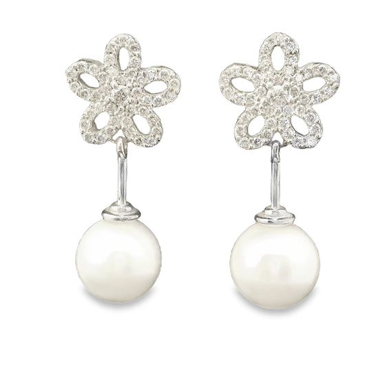 Aros Perlas Akoya y Diamantes - Oro Blanco 18kt