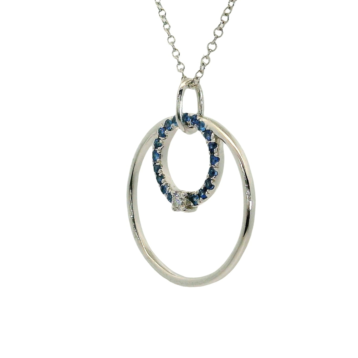 Colgante Zafiros y Diamante - Oro Blanco 14kt