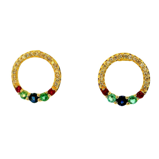 Aros Zafiros y Diamantes - Oro Amarillo 14kt