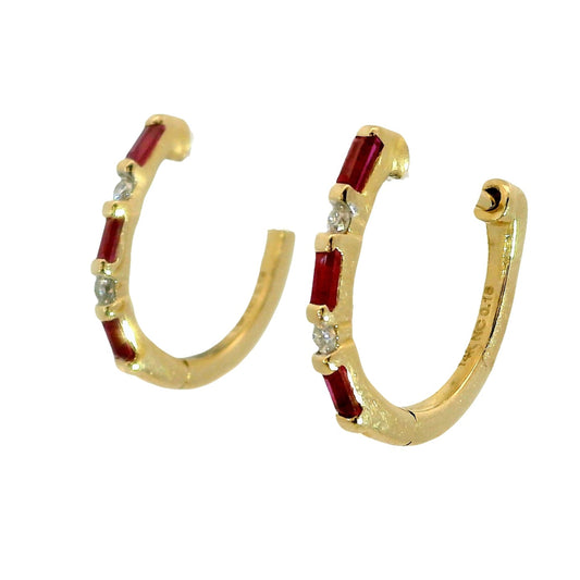Aros Rubíes y Diamantes - Oro Amarillo 14kt