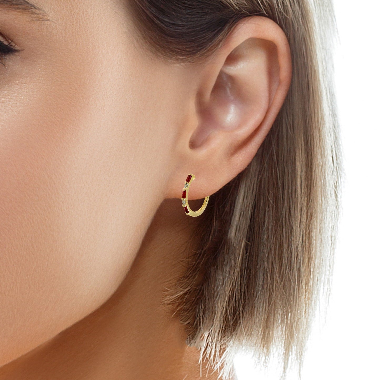 Aros Rubíes y Diamantes - Oro Amarillo 14kt