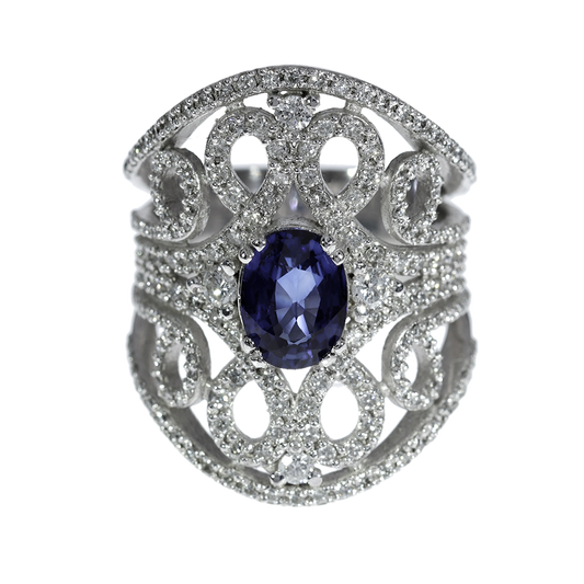 Anillo Zafiro y Diamantes - Oro Blanco 18kt