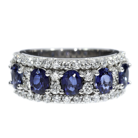 Anillo Zafiros y Diamantes - Oro Blanco 18kt