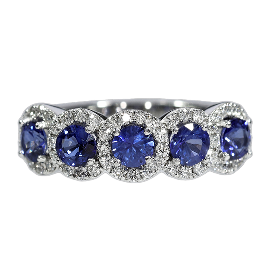 Anillo Zafiros y Diamantes - Oro Blanco 18kt