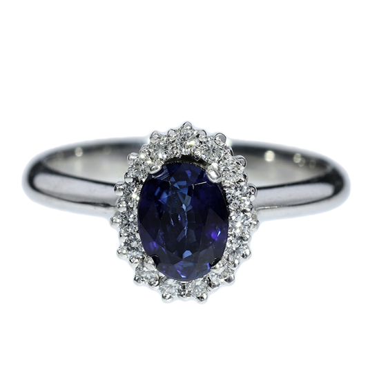 Anillo Zafiro y Diamantes - Oro Blanco 18kt