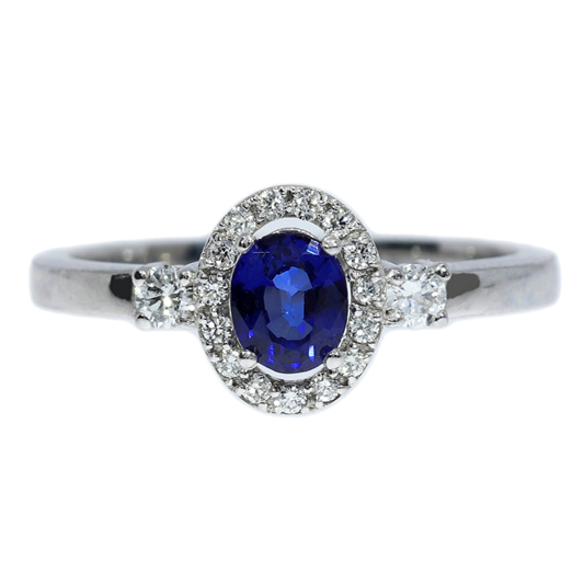 Anillo Zafiro y Diamantes - Oro Blanco 18kt