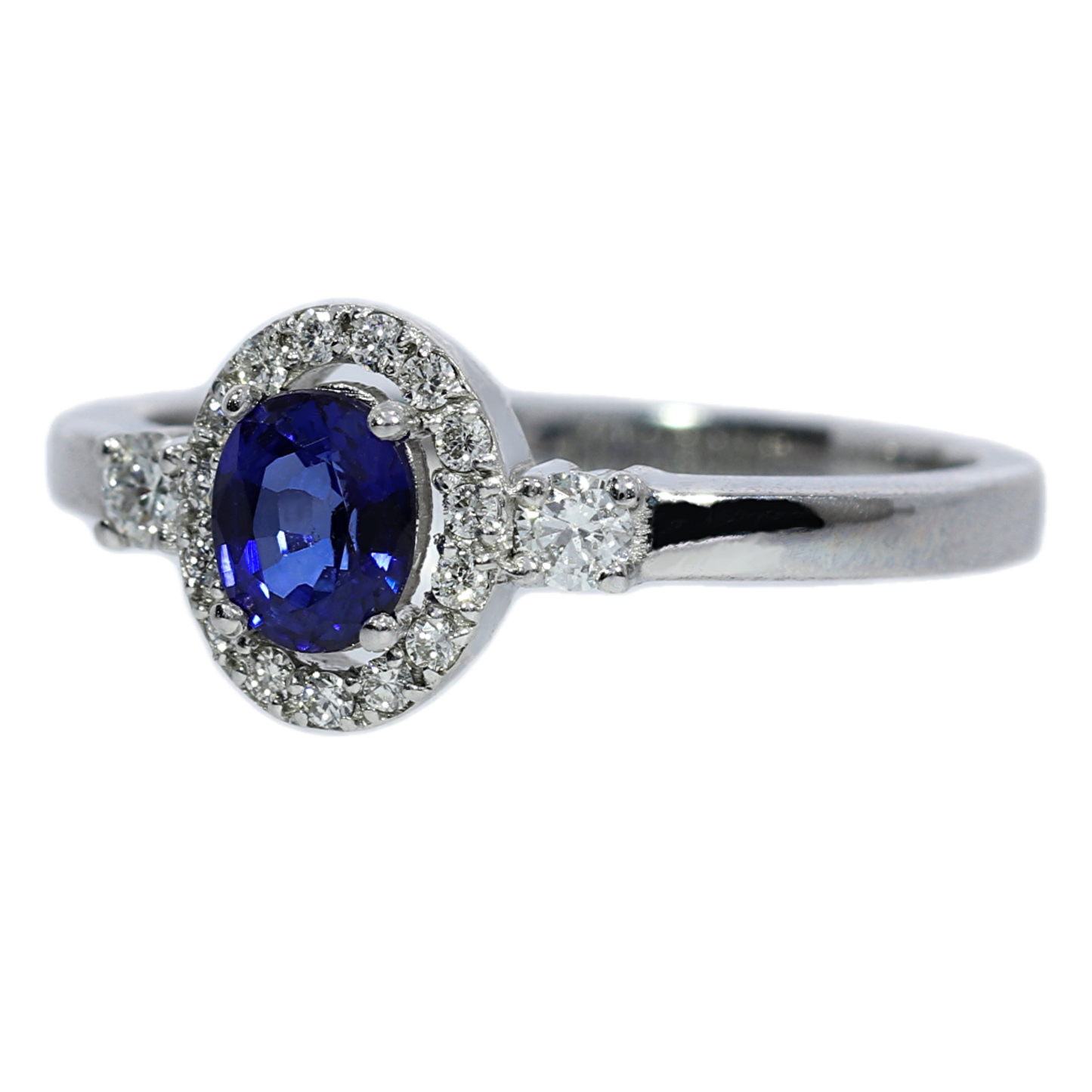 Anillo Zafiro y Diamantes - Oro Blanco 18kt