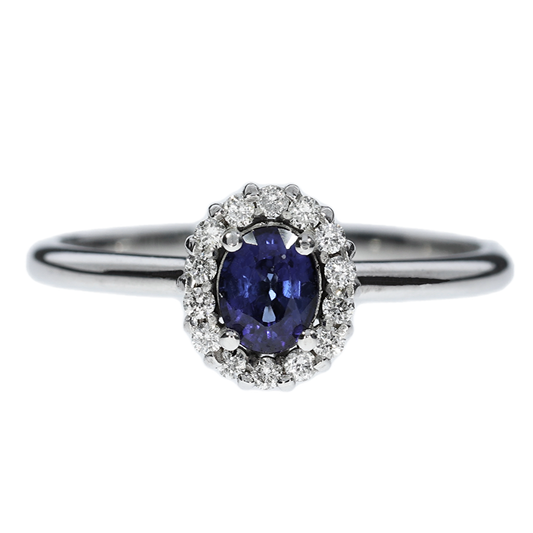 Anillo Zafiro y Diamantes - Oro Blanco 18kt