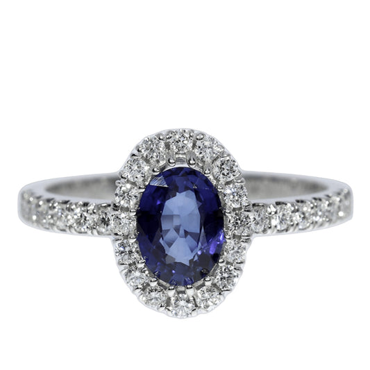 Anillo Zafiro y Diamantes - Oro Blanco 18kt