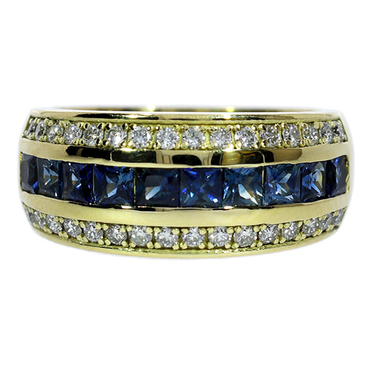 Anillo Zafiros y Diamantes - Oro Amarillo 18kt