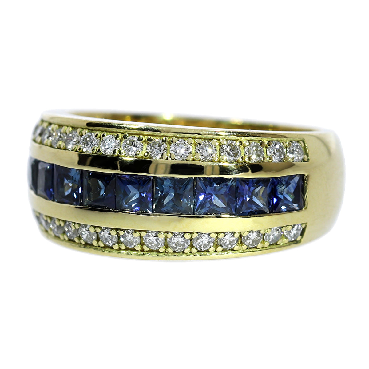 Anillo Zafiros y Diamantes - Oro Amarillo 18kt