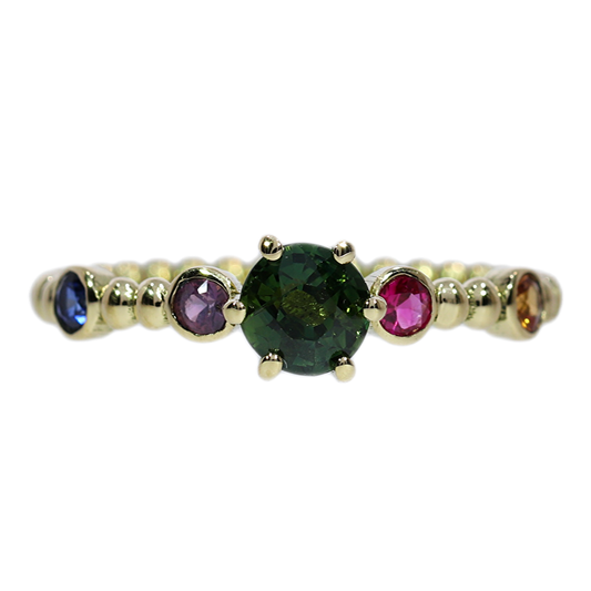 Anillo Turmalina y Zafiros Colores - Oro Amarillo 18kt