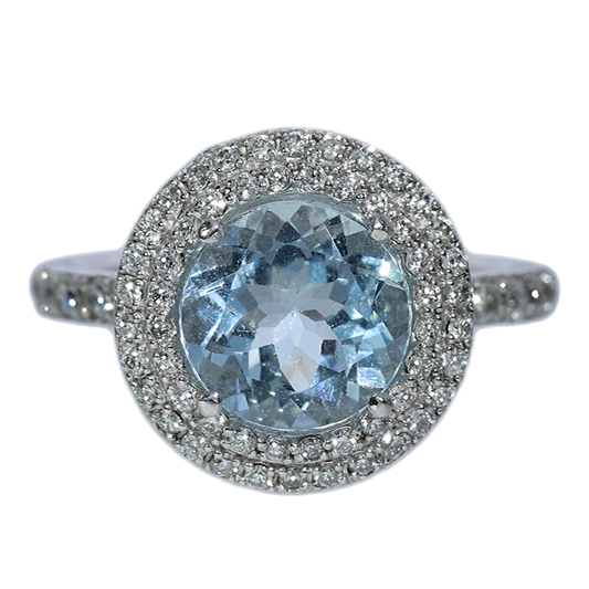 Anillo Aguamarina y Diamantes - Oro Blanco 18kt