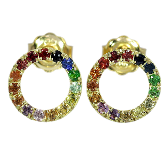 Aros Zafiros Colores - Oro Amarillo 18kt