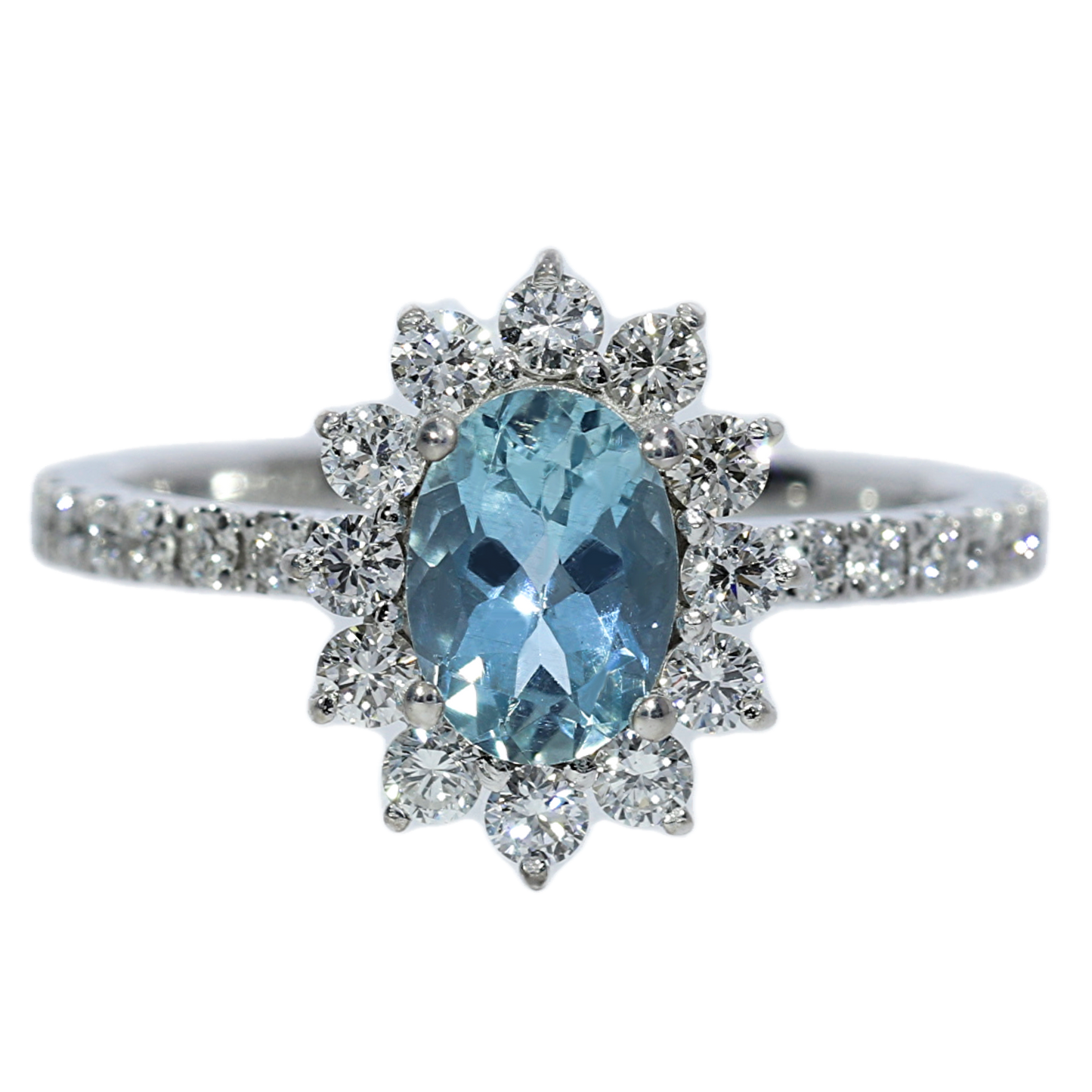 Anillo Aguamarina y Diamantes - Oro Blanca 18kt