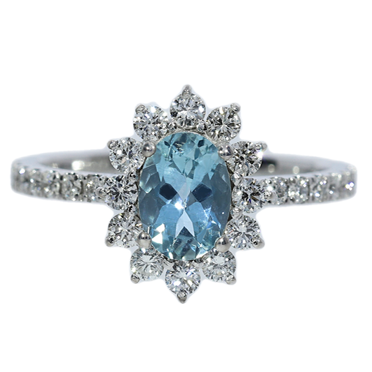 Anillo Aguamarina y Diamantes - Oro Blanca 18kt
