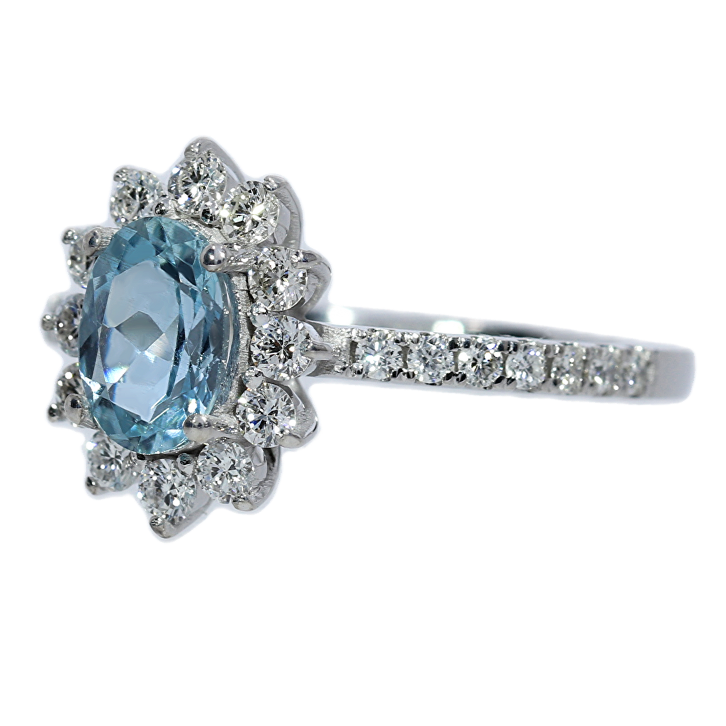 Anillo Aguamarina y Diamantes - Oro Blanca 18kt
