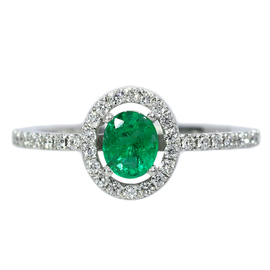 Anillo Esmeralda y Diamantes - Oro Blanco 18kt