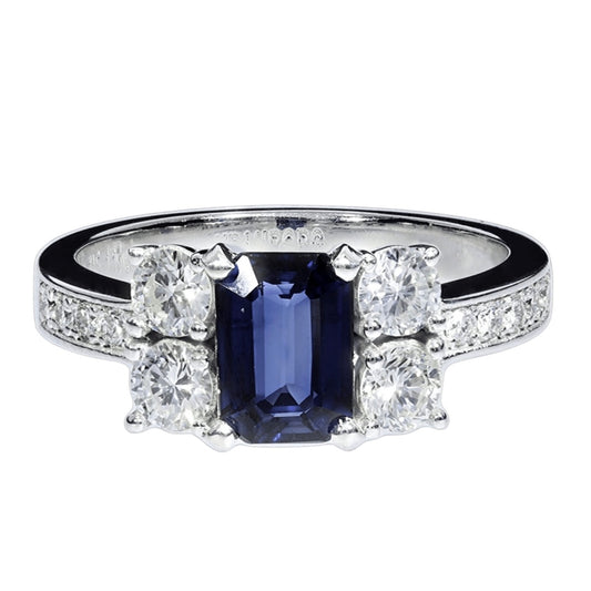 Anillo Zafiro y Diamantes - Oro Blanco 18kt