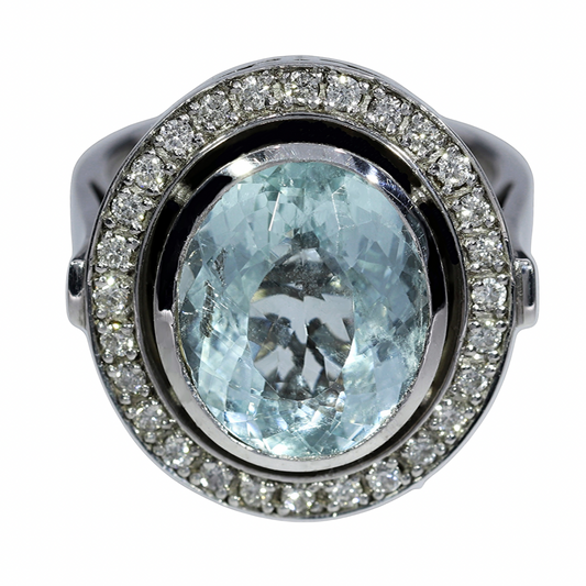 Anillo Aguamarina y Diamantes - Oro Blanco 18kt