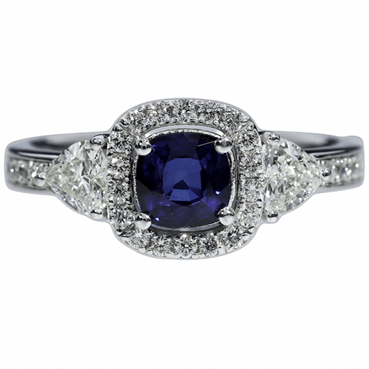 Anillo Zafiro y Diamantes GIA - Oro Blanco 18kt