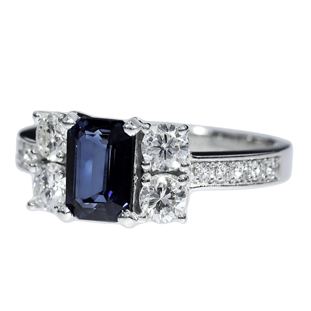 Anillo Zafiro y Diamantes - Oro Blanco 18kt