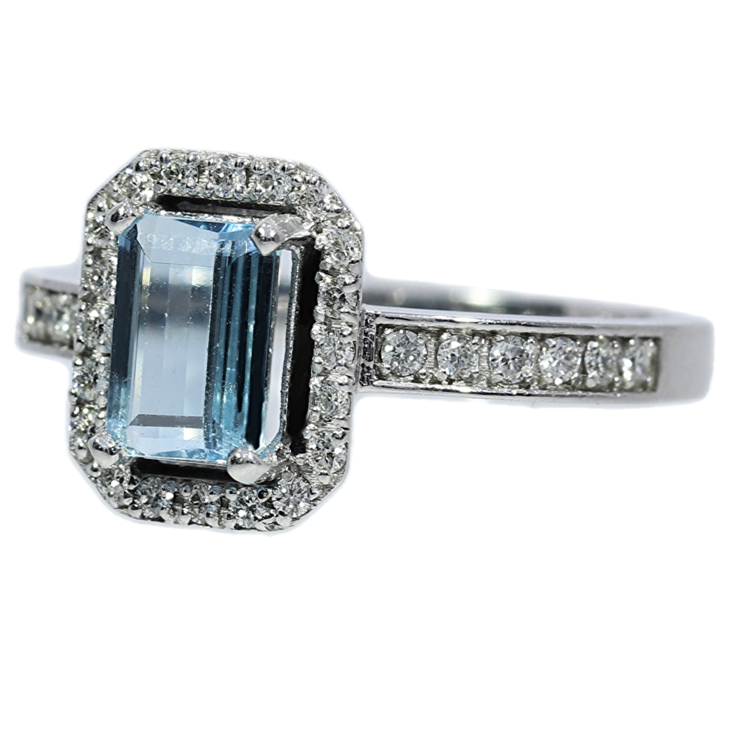 Anillo Aguamarina y Diamantes - Oro Blanco 18kt