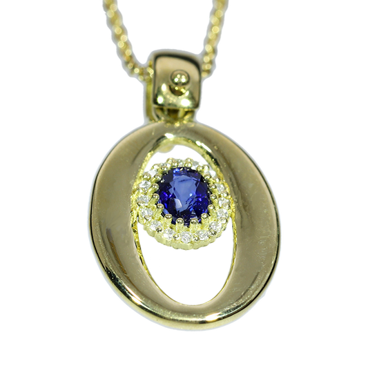 Colgante Zafiro y Diamantes - Oro Amarillo 18kt