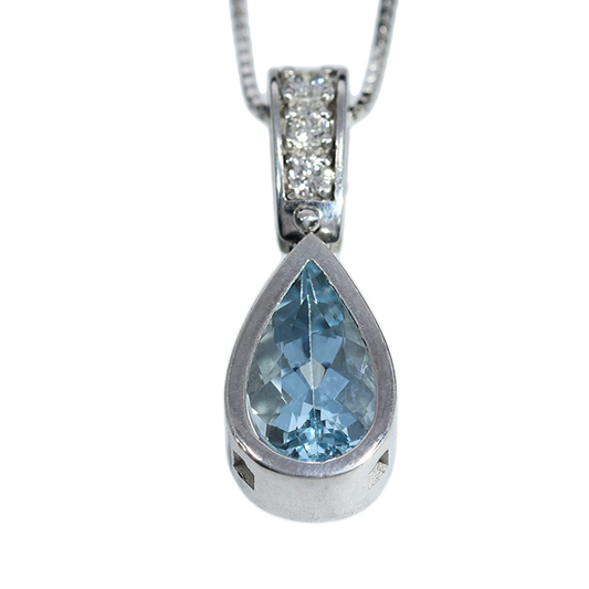 Colgante Aguamarina y Diamantes - Oro Blanco 18kt