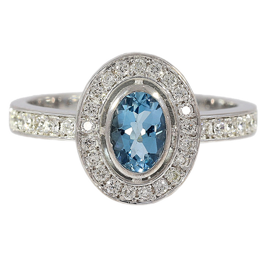 Anillo Aguamarina y Diamantes - Oro Blanco 18kt