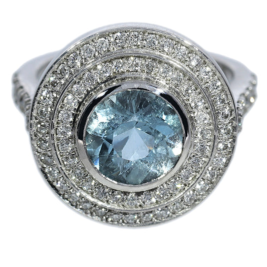 Anillo Aguamarina y Diamantes - Oro Blanco 18kt