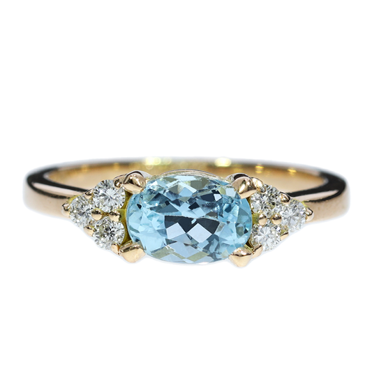 Anillo Aguamarina y Diamantes - Oro Rojo 18kt